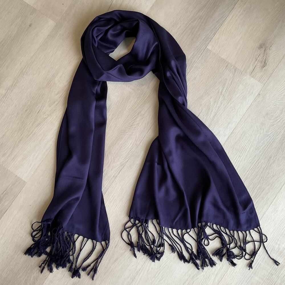 Navy Blue Scarf with Tassels 72 x 20